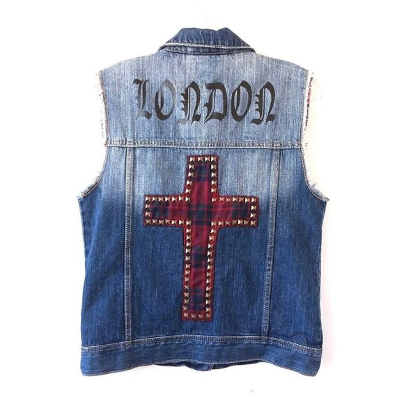 Forever 21 Distressed London Studded Denim Vest - Picture 2 of 8
